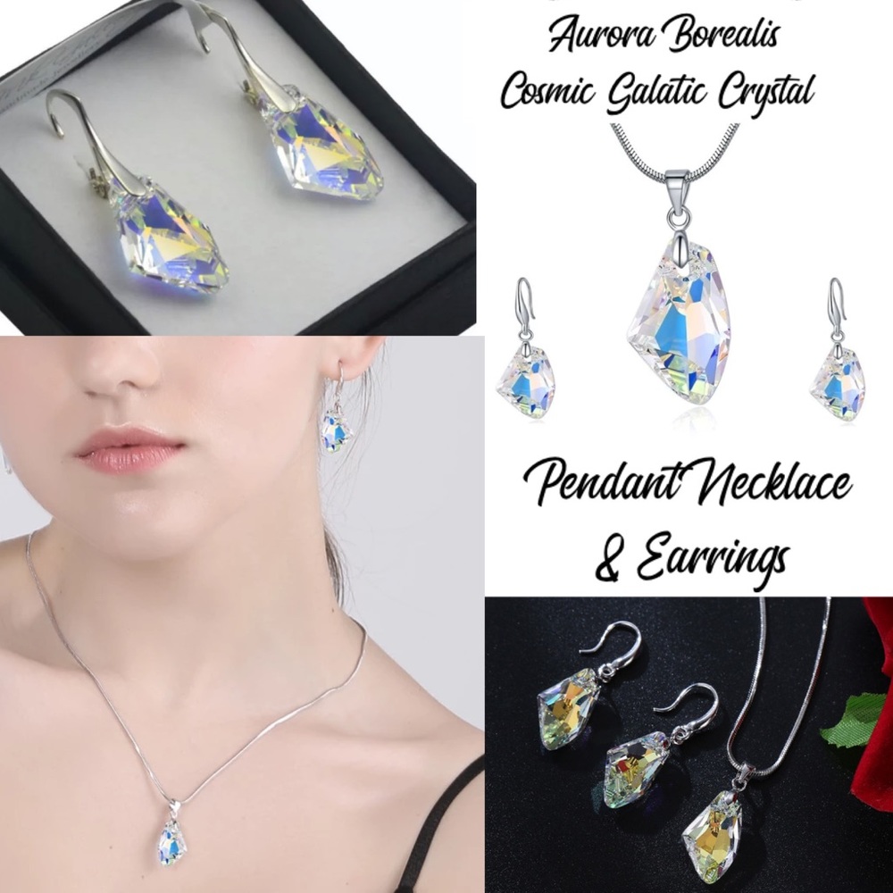AB Cosmic Crystal Pendant Necklace & Earrings Set
